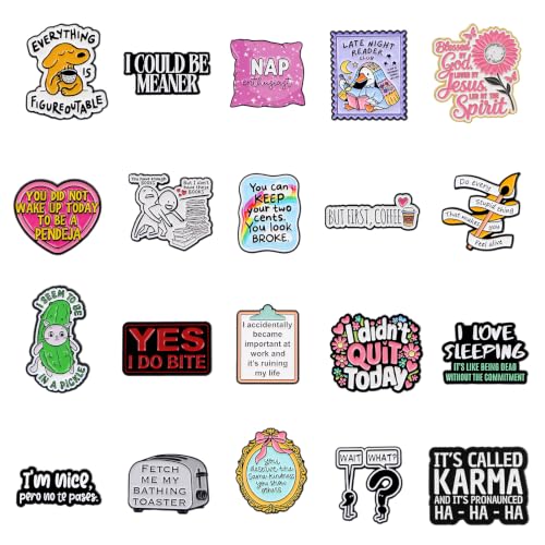 2/4/5/20pcs Funny Enamel Pins Bulk - Aesthetic Hard Enamel Lapel Pins Set, Art Brooches for Backpacks, Jackets, Hats, Bags, Lanyards, Cute Animal Pins for Adults, Kids, Women, Men - style: 20pcs Quote
