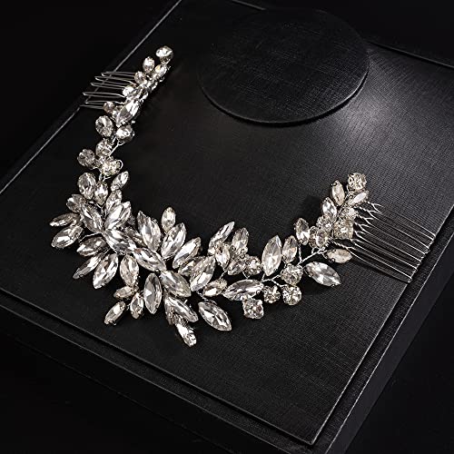 JWICOS Wedding Crystal Hair Comb Bridal Hair Comb Hair Clip Vine Headpiece Wedding Hair Accessories for Brides (Silver) - color: Silver