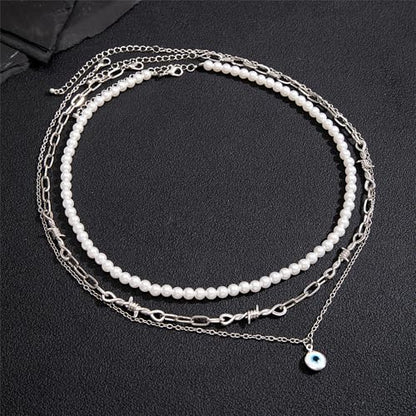 925 Sterling Silver Necklace for Women Trendy, Charming Layered Necklace with Cubic Zirconia Pendant for Her Womens Dainty Diamond Choker Necklaces Holiday Jewelry Gifts for Mom Wife Daughter Lover - color: Evil Eye Necklace-silver03