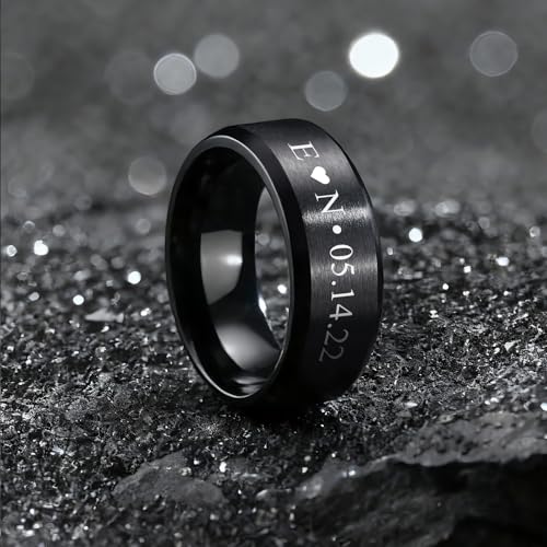 VNOX Customize Personalized 6MM/8MM Tungsten Carbide/Stainless Steel Simple Matte Brushed Finish Wedding Band Engagement Rings for Men Women,Size 5-14 - color: Black-8mm-stainless-steel