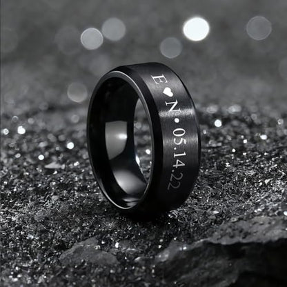 VNOX Customize Personalized 6MM/8MM Tungsten Carbide/Stainless Steel Simple Matte Brushed Finish Wedding Band Engagement Rings for Men Women,Size 5-14 - color: Black-8mm-stainless-steel