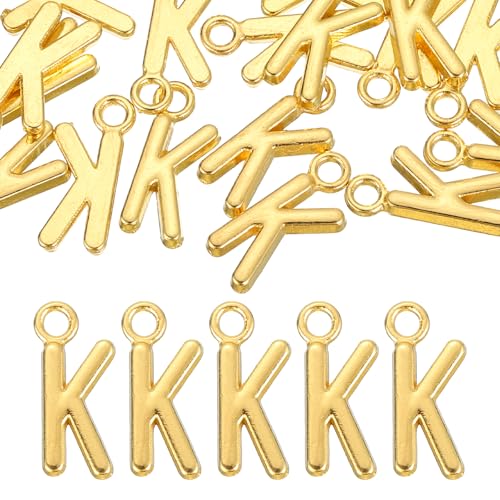 uxcell Letter Charm, Alloy Letter Initial Alphabet Charm for DIY Craft Jewelry Making Bracelets Earrings Necklace - color: Gold - K