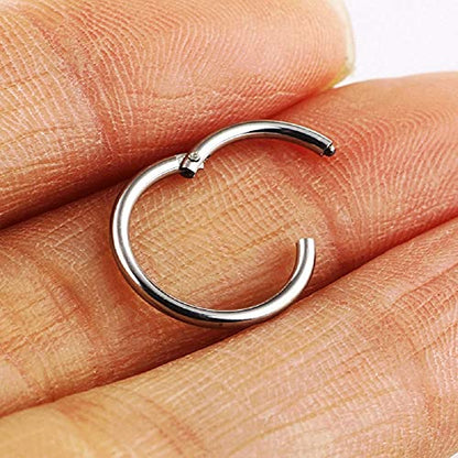 5Pcs Stainless Steel 16G 18G Sleeper Hoop Earrings for Women Men Septum Hinged Clicker Nose Lip Ring Helix Daith Cartilage Tragus Piercings Tiny Small Huggie Hoops Hypoallergenic Sensitive Ears Jewelry - style: 8mm in Silver 18G
