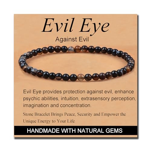 MASSIVE BEADS Handmade Yoga Stretch Elastic Bracelet Natural Stone Crystal Healing Power Energy Gifts for Unisex Adult 4mm 6mm 8mm 10mm - color: Evil Eye Agate(Against Evil), size: 4mm