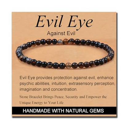 MASSIVE BEADS Handmade Yoga Stretch Elastic Bracelet Natural Stone Crystal Healing Power Energy Gifts for Unisex Adult 4mm 6mm 8mm 10mm - color: Evil Eye Agate(Against Evil), size: 4mm