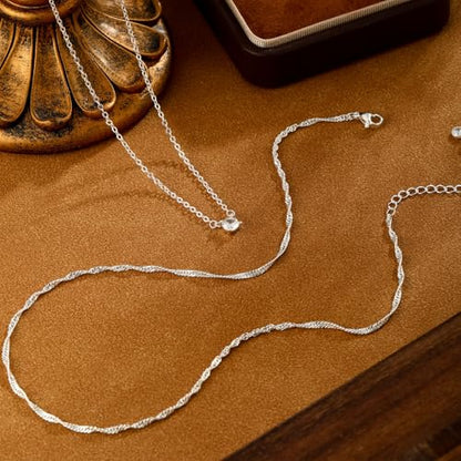 Layered Gold Necklace Set for Women Dainty Waterproof Cute Choker | 14K Gold Plated Minimalist Non Tarnish Lightweight CZ Pendant Pearl Twist Paperclip Chain Jewelry Gifts - style: 2PCS-Dotchain zircon-SL