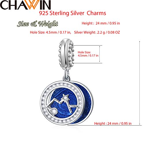 Zodiac Sign Charms for Charm Bracelets - 925 Sterling Silver Necklace Pendants, 12 Constellation/Horoscope Star Dangle - Dangling Birthstone Beads, Birthday Gifts for Women/Men. - color: Sagittarius (11.22～12.21)