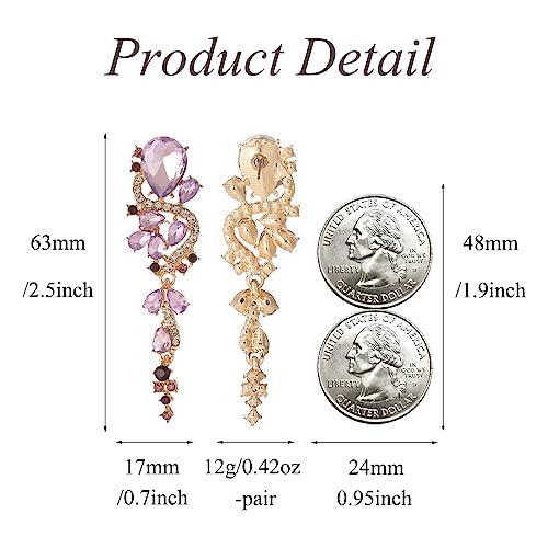 Fashion Rhinestone Statement Drop Dangle Earrings Long Colorful Crystal Bridal Wedding Teardrop Chandelier Earrings for Women Prom Pageant - color: Purple