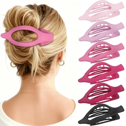 Flat Hair Clips for Women - 6 PCS French Flat Claw Clips Medium Hair Clips for Girls Large Hair Claw Clips for Thick or Thin Hair Strong Hold No Slip Hair Accessories for women (Pink Purple) - color: Pink Purple