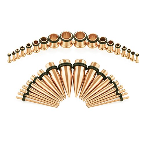 vcmart 14G-00G 36 pcs Ear Gauges Stretching Kit Tapers Plugs Eyelets Implant Grade Steel - color: Rose Gold
