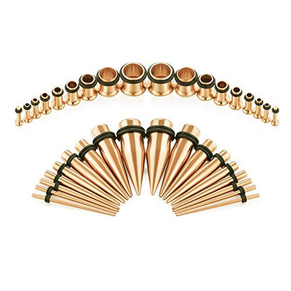 vcmart 14G-00G 36 pcs Ear Gauges Stretching Kit Tapers Plugs Eyelets Implant Grade Steel - color: Rose Gold