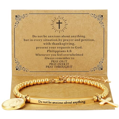 DS Inspirational Bracelet for Women Christian Engraved Bibler Verse Cross Butterfly Daisies Charm Bracelet, Exquisite Stainless Steel Jewelry Daughter Best Friend Bestie - style: Do not be anxious about anything.-Gold