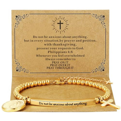 DS Inspirational Bracelet for Women Christian Engraved Bibler Verse Cross Butterfly Daisies Charm Bracelet, Exquisite Stainless Steel Jewelry Daughter Best Friend Bestie - style: Do not be anxious about anything.-Gold