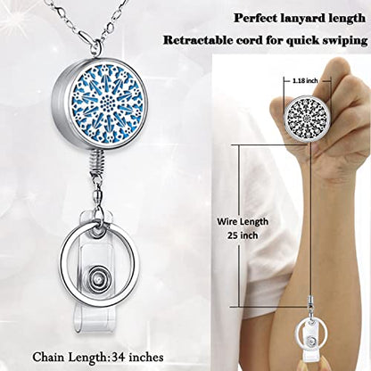 Retractable Lanyards for ID Badges, Teacher Lanyard with ID Holder | Nurse Badge Reels, Silver Chain Long Keychain Lanyard ID Badge Holder Sparkle Diffuser Necklace Appreciation Gifts - color: 2-retractable-sparkle