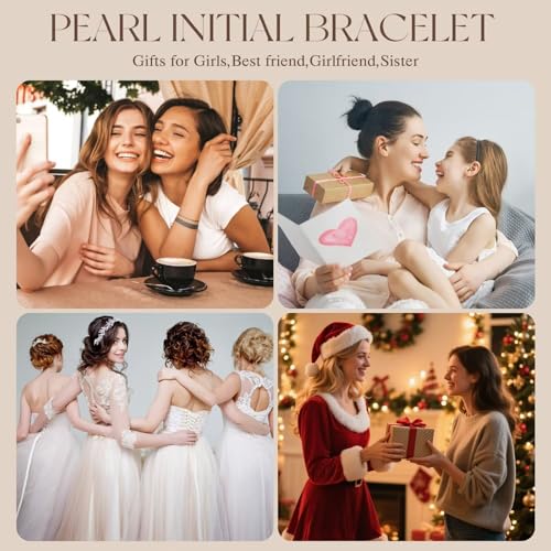 M MOOHAM Pearl Initial Bracelets for Teen Girls, Heart Letter A-Z Bracelets | 14K Gold Plated Heart Letter Bracelet, Dainty Stretch Pearl Initial Bracelet, 6-14 Year Old Girl Birthday Gifts for Teen Girl - color: A.