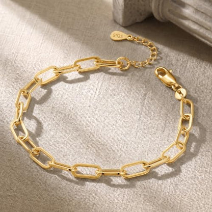 Gold Bracelet for Women, 18K Gold Plated 925 Sterling Silver Paperclip Chain Bracelet, 5MM Width, Gift for Women 6-7.5 Inches - color: 6.5 IN