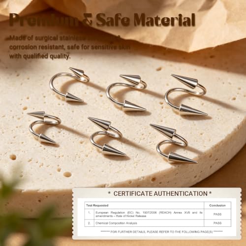 Spike Nose Rings Spiral Lip Rings Stainless Steel Black Long Spike Earrings | Cartilage Helix Piercing Punk Spike Lower Labret Studs Piercing Jewelry - color: Bar Length:10mm
