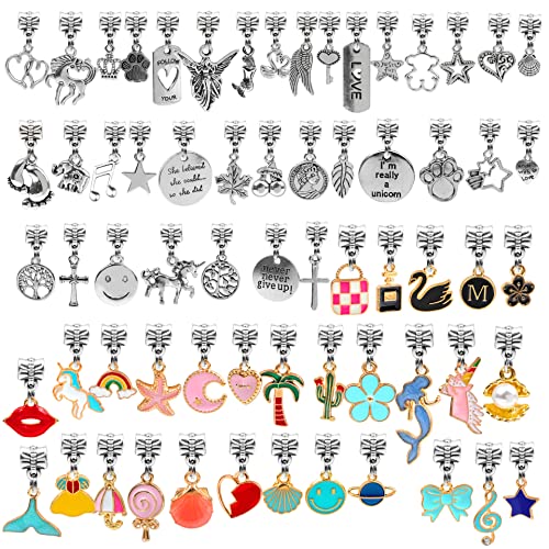 100 Pieces Bracelet Dangle Charms European Spacer Beads Large Hole Pendant Mixed Gold Plated Enamel Tibetan Antique Silver Bracelet Charms for DIY Jewery Making