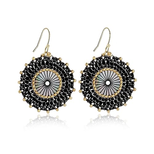 Colorful Bead Earrings For Women Summer Beach Handmade Bead Earrings Bohemia Hoop Dangle Earring For women - color: Black
