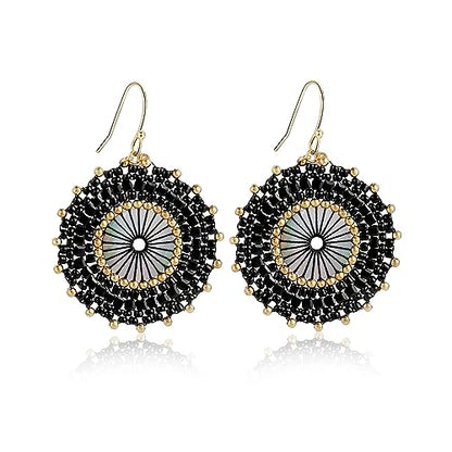 Colorful Bead Earrings For Women Summer Beach Handmade Bead Earrings Bohemia Hoop Dangle Earring For women - color: Black