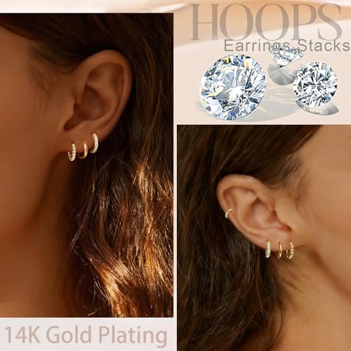 4 Pairs Small Huggie Hoop Earrings for Women, 14k Gold Plated Hypoallergenic Earrings, Lightweight Cartilage Earring stacks, Minimalist Gold Jewelry Gift Set