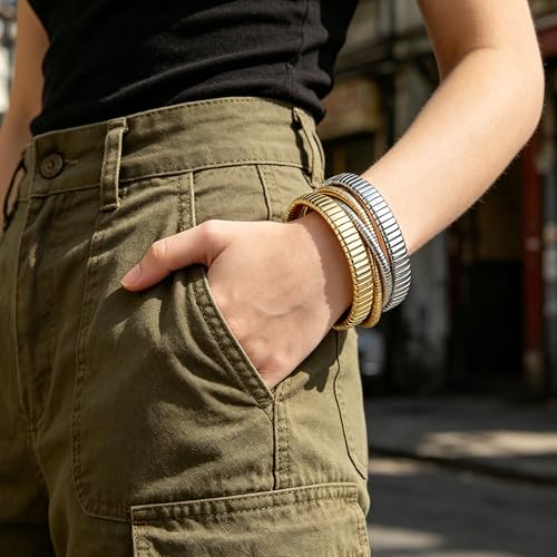 Gold Cuff Bracelets for Women, Chunky Gold Bracelet Trendy Open Gold Statement Bangle 18K Plated Punk Hip Hop Adjustable Women's Cuff Bracelets Valentine's and Birthday Gifts - color: Mixed