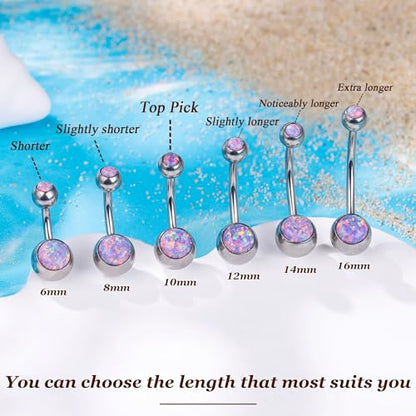 REVOLIA 14G F136 Titanium Opal Belly Button Rings for Women Hypoallergenic Belly Rings Internally Threaded Barbell Navel Rings Body Piercing Jewelry 6-16MM - color: Purple Opal-38, size: Bar Length 10mm-Top Pick