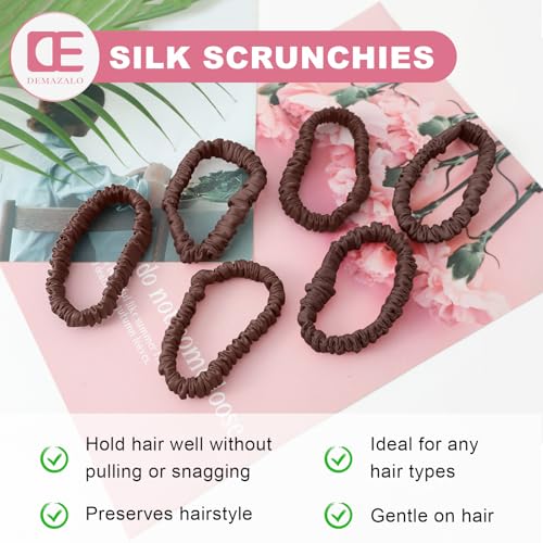 6Pcs Silk Hair Ties 100% Pure Mulberry Silk Scrunchies for Women Girls | No Hair Crease, Anti Frizz, Gentle Hold, No Damage, Color 10 - color: Color 10