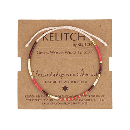 KELITCH Women Friendship Bracelet Seed Beads Miyuki Thin Strand Bracelets Adjustable Boho Jewelry - color: Red 88K