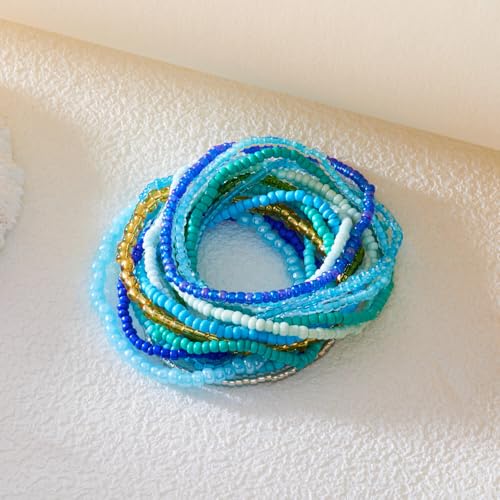 16-30Pcs Handmade Bohemian Colorful Crystal Seed Beads Stackable Adjustable Elastic Stretch Multilayerd Bracelets for Women Summer Vacation Beach Boho Bangle Jewelry - color: 16pcs