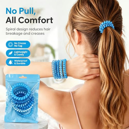 6 Packs Blue Coil Hair Ties, Spiral Plastic Hair Rings for Styling, Blue | Spiral Plastic Coil Hair Rings In Blue, For Styling And Travel, For Daily Wear And Gifting, 2.2 x 2.2 Inches (5.6 x 5.6 Cm) - color: Blue