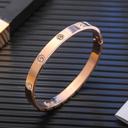 Friendship Love Bracelet for Women, 18K Gold Plated Titanium Steel Cuff - color: Rose Gold, size: Zircon 7.5''