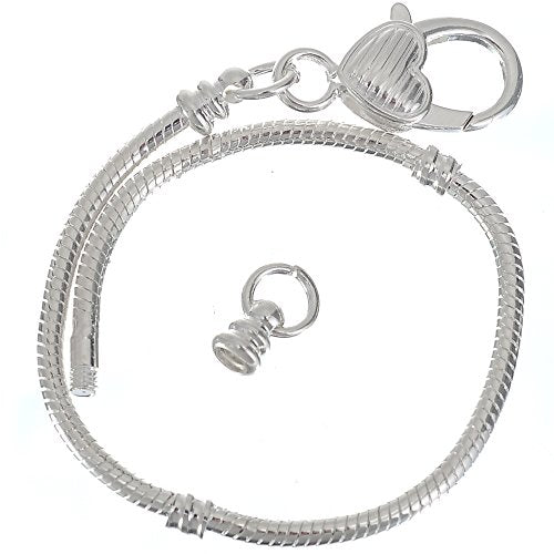 RUBYCA 10pcs White Silver Plated Heart Lobster European Snake Chain Bracelet fit Charm Beads 6.7" - color: 10pcs, size: 17 CM