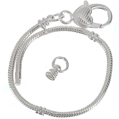 RUBYCA 5pcs White Silver Plated Heart Lobster European Snake Chain Bracelet fit Charm Beads 6.3" - color: 5pcs, size: 16 CM