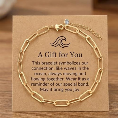 Solza 2 Layer Gold Plated Bracelet – Stainless Steel Adjustable Layered Chain with 3mm Beads, 18K Gold Plated Non Tarnish Jewelry for Women, Elegant Beaded Bracelet Stack for Everyday Wear - style: Paper Clip Chain