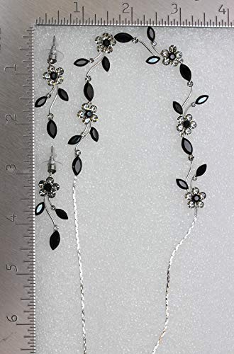 Faship Gorgeous Rhinestone Crystal Floral Necklace Earrings Set - color: Black