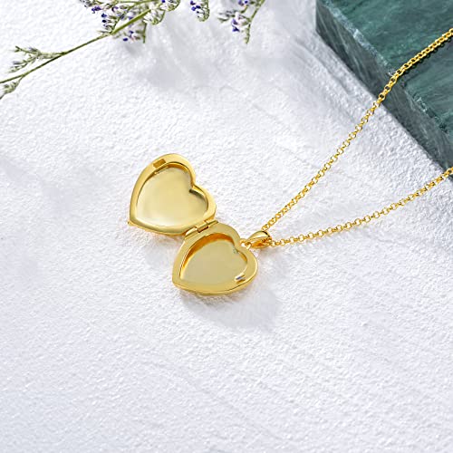 SOULMEET 10K 14K 18K Solid White Gold/Silver Minimalist Style/Infinity Sunflower Heart/Oval Locket Necklace That Holds 1 or 2 Pictures Personalized Photo Locket Necklace Letters Engraving - style: A1-gold plated locket only