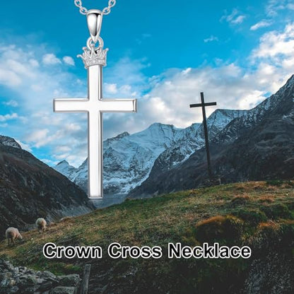 Cross Necklace for Men Women 925 Sterling Silver Cross Pendant Necklace Christian Religious Jewelry Gifts for Anniversary - color: 13-Crown Cross