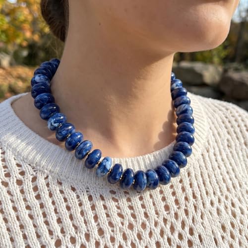 Elegance 11 designs Colorful Chunky Beaded Necklace for Women,Thick Acrylic Disc Bead Choker Statement Necklace Cute Trendy Necklaces Jewelry Gifts for Women - color: Navy blue