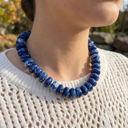 Elegance 11 designs Colorful Chunky Beaded Necklace for Women,Thick Acrylic Disc Bead Choker Statement Necklace Cute Trendy Necklaces Jewelry Gifts for Women - color: Navy blue