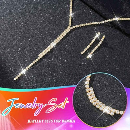 Silver Bridal Wedding Jewelry Sets Rhinestone Necklace Earrings Bracelet Set Prom Formal Costume Jewelry Sets for Women and Brides - color: Gold