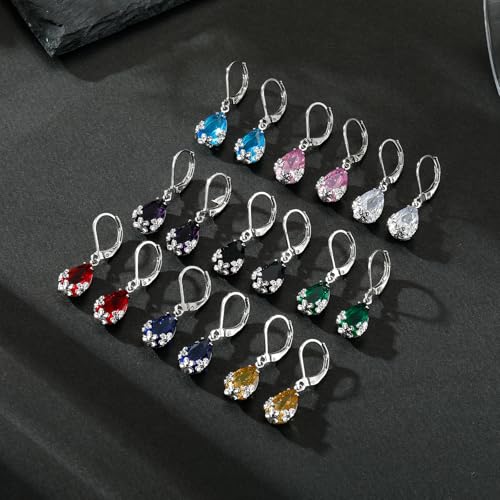 Dangle Earrings for Women Multicolor Crystal Drop Earrings Set Leverback Teardrop Earrings 925 Silver and 14K Gold Plated Hypoallergenic Fashion Cubic Zirconia Dangle Earrings Trendy Jewelry Gifts for Women - style: Teardrop Set-S 1