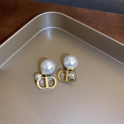 Pearl Stud Earrings, Gold Plated, Faux Pearl with Crystal Accents, Dangle Style, High Polish Finish, 2.5 Inch, 1 Pair