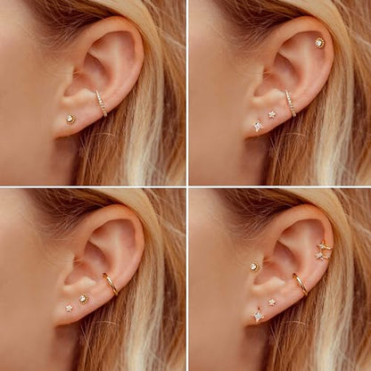 LOLIAS 16G G23 Titanium Tragus Conch Helix Piercing Jewelry 6mm 8mm 10mm - Internally Threaded Flat Back Stud Cartilage Earrings Hypoallergenic Forward Earlobe Labret Tragus Piercing Jewelry - color: Flower-14K Gold