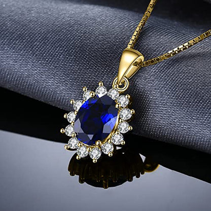 JewelryPalace Princess Diana Kate Middleton Natural Amethyst Citrine Garnet Peridot Topaz Created Ruby Sapphire Simulated Emerald Pendant Necklace for Women, 925 Sterling Silver Gemstone Jewelry Set - color: B-Yellow Gold Plated-sapphire