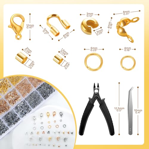 2425pcs Crimp Beads Jewelry Making Kit, Funtopia Crimp Tubes, Crimp Covers | Wire Guards, Lobster Clasp, Jump Ring for Bracelet Earring Necklace Making DIY Jewelry Repair Kit Supplies