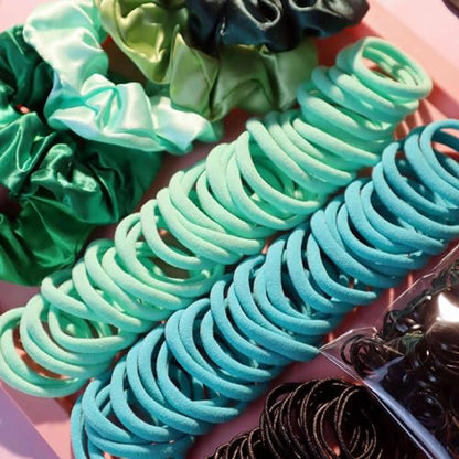 YANRONG Women's Hair Accessories Set: 755PCS Seamless Ponytail Holders, Variety Scrunchies, Bands and Ties for Thick and Curly Hair (Green) - color: 755PCS (green)