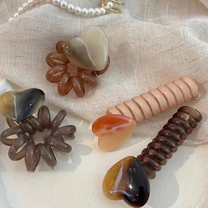 4 Pcs Heart Elastic Colorful Spiral Telephone Line Wire Hair Ties Band Ponytails Scrunchies for Women Elastic Love Head Band Wedding Birthday Party Daily Hair Accessories