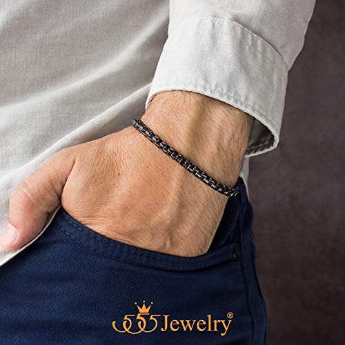 555Jewelry 5mm Stainless Steel Box Chain Bracelet for Men & Women, 6.5 to 9 Inch - color: Black
