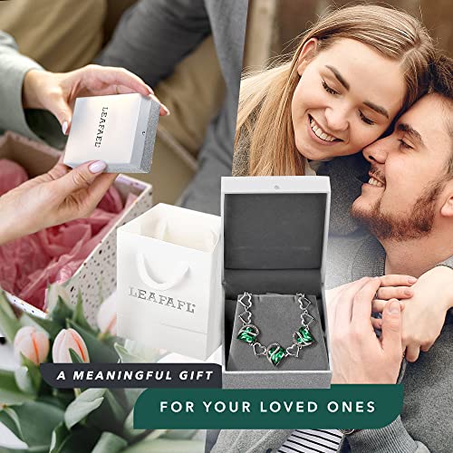 Leafael Infinity Love Heart Gift Bracelet for Women, Birthstone or Healing Stone Crystal, Silver Tone Birthday Jewelry for Her, Mom, and Wife, 7-inch Chain and 2-inch Extender - color: 05-May-Emerald Green